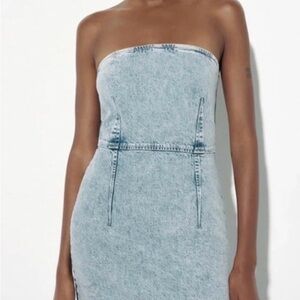 Zara Light Blue Strapless Dress